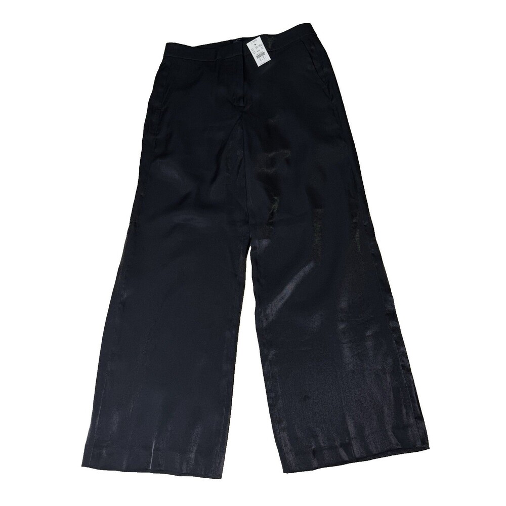 J.Crew High Shine Wide Leg Pants Women's 10p Black Satin High Rise Business NWT